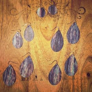 Med. Worn WoodPrinted Vinyl Tear Drop Earrings